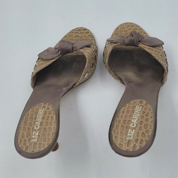 Liz Carine Snakeprint Leather Open Toe Studded Bow Kitten Heel Size 36.5… - Picture 7 of 12